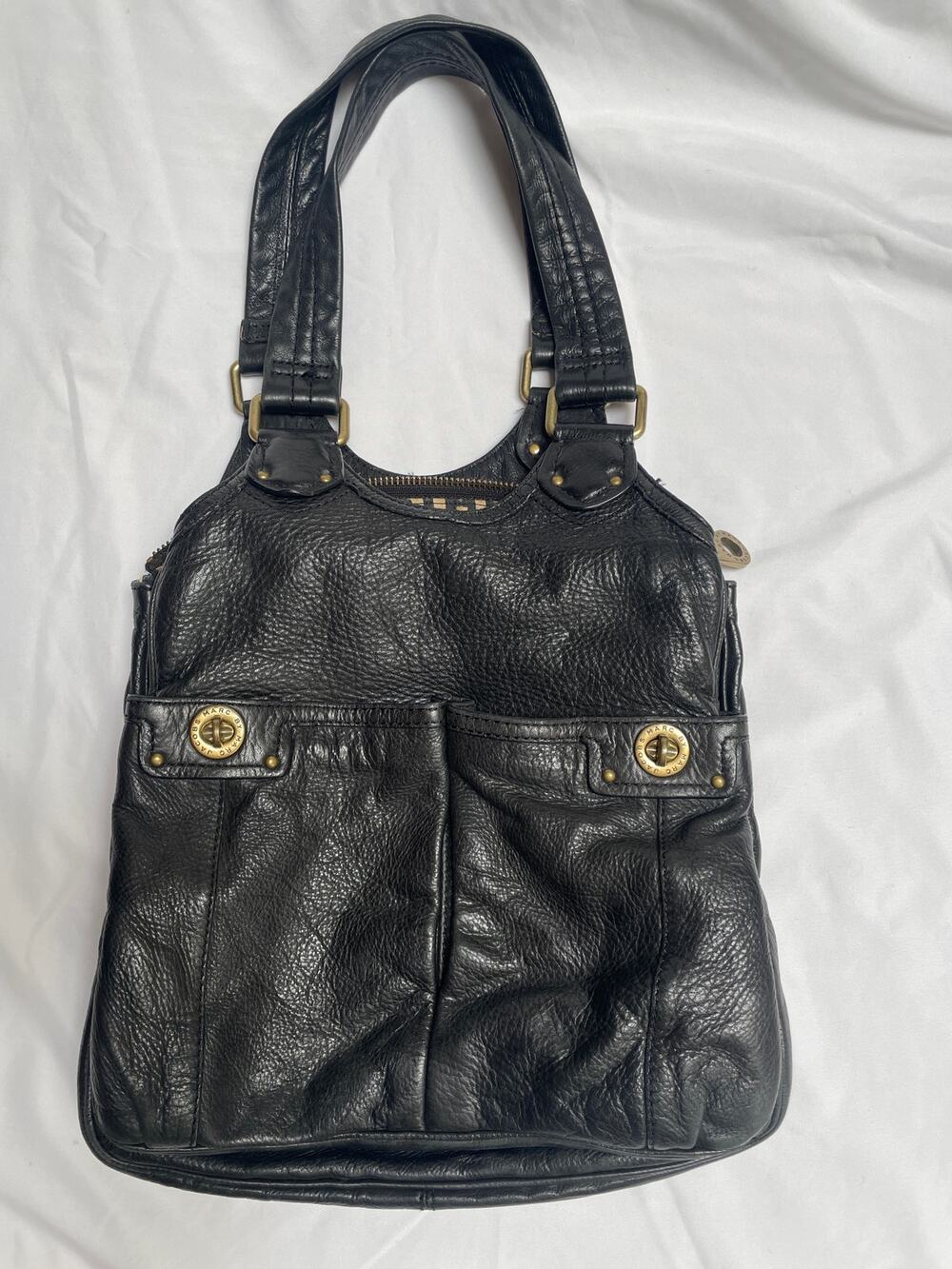 Y2K Marc Jacobs Black Leather Totally Turnlock Teri Tote Shoulder Purse Bag